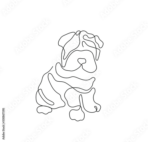 Vector isolated sharpei dog one line single line graphic line art drawing photo