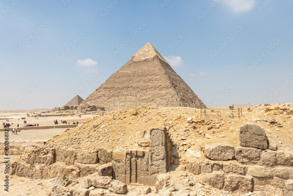 Pyramid of Khafre of Chephren is the second tallest of the Ancient Egyptian Pyramids of Giza and the tomb of pharaoh Khafre