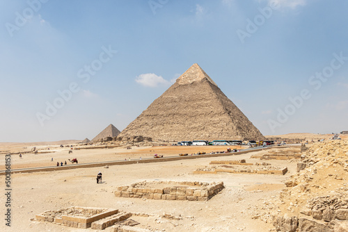 Pyramid of Khafre of Chephren is the second tallest of the Ancient Egyptian Pyramids of Giza and the tomb of pharaoh Khafre