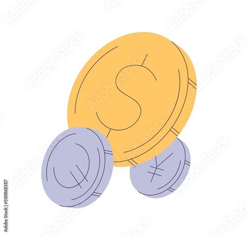 Dollar, euro and yen symbols on coins. American, European and Japanese money. USD, EUR, JPY currency exchange. Finance, economy concept. Flat vector illustration isolated on white background