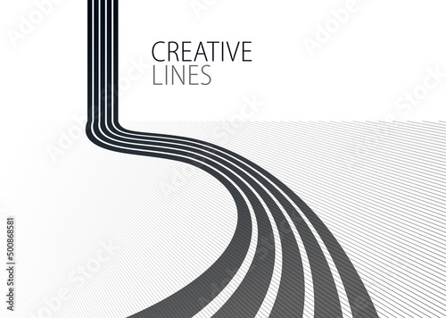 3D black and white lines in perspective abstract vector background, linear perspective illustration op art, road to horizon.