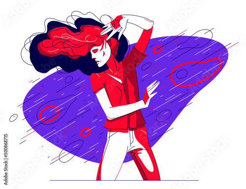 Young woman in life troubles vector illustration, struggle with problems, stress and anxiety, girl desperate.