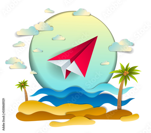 Paper plane flying in cloud...