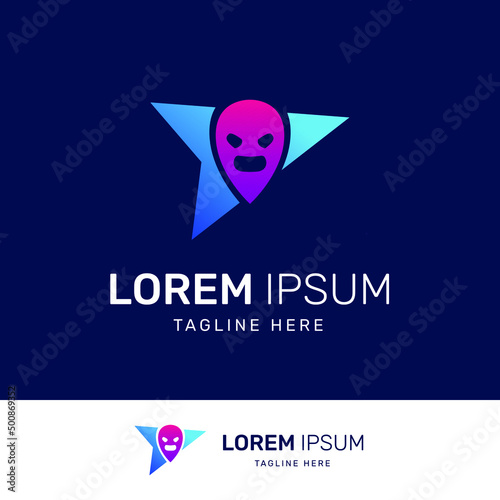 Ghost logo shaped location and travel icon in elegant gradient color