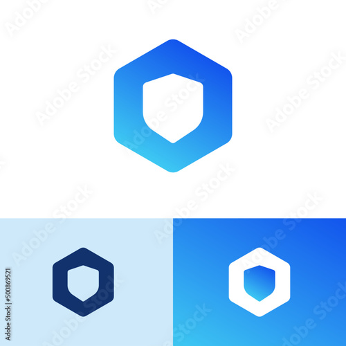 Polygon shield VPN logo vector design concept. Safety company brand logomark illustration template. Can representing defence, attack, virus, hacker, padlock, security, blockchain, website.