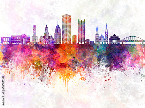 Pittsburgh V2 skyline in watercolor background