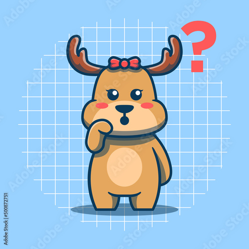 Cute deer with confused face vector illustration. Flat cartoon style.