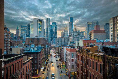 New York City downtown scenic sunset view
