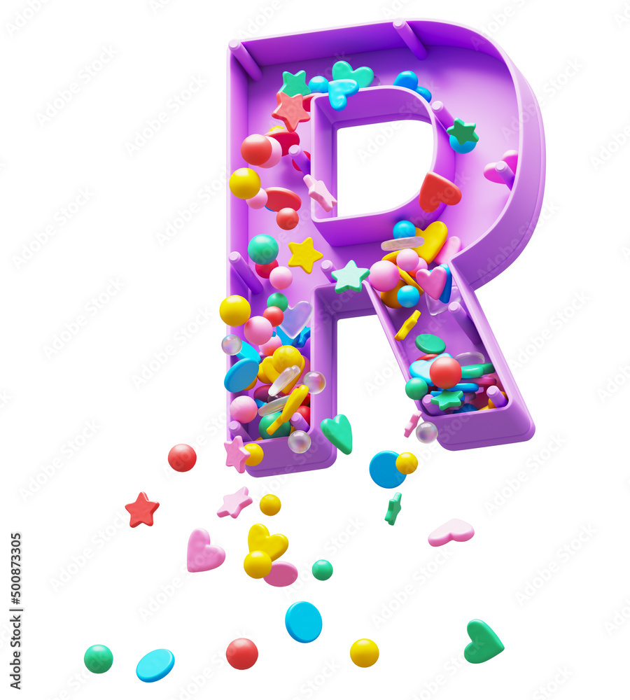 Falling down candy from a plastic box font. Letter R Stock Illustration