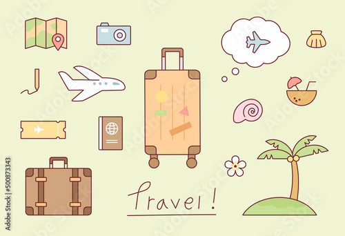 Summer vacation overseas travel cute icon set. outline simple vector illustration.