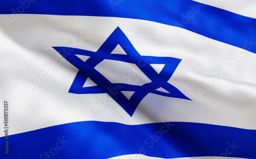 Israel waving flag close up; 3d render; illustation;