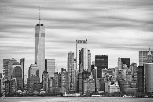 New York City downtown skyline black and white view