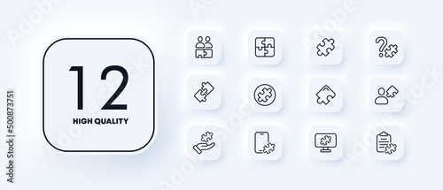 Puzzle icon. Partial investigation. Development of thinking. Collection in parts. Second half. Lost part. Neomorphism style vector eps 10