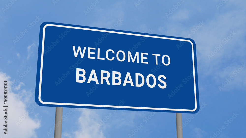 Welcome to Barbados Road Sign on Clear Blue Sky Welcome to Barbados Road Sign on Clear Blue Sky