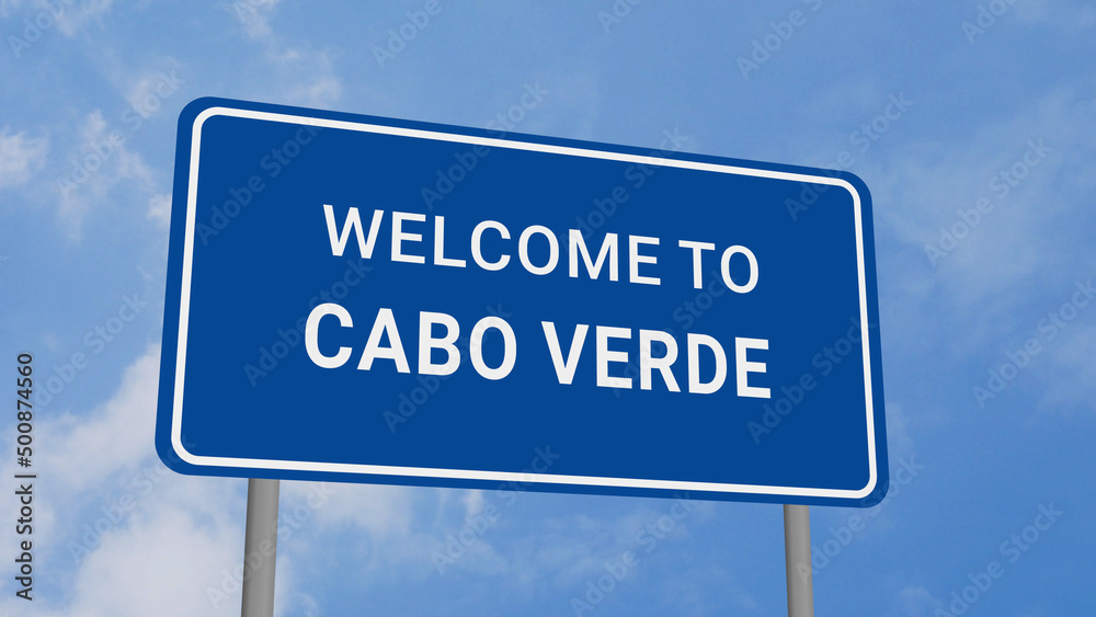 Welcome to Cabo Verde Road Sign on Clear Blue Sky Welcome to Cabo Verde Road Sign on Clear Blue Sky