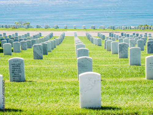 SAN DIEGO, USA - SEPTEMBER 19: Fort Rosecrans Cemetery on September 19, 2015 in California, United States. It is located at the southern tip of the Point Loma Peninsula. photo