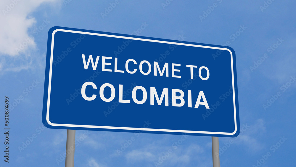 Welcome to Colombia Road Sign on Clear Blue Sky Welcome to Colombia Road Sign on Clear Blue Sky