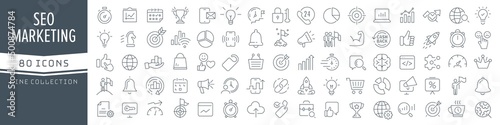 Seo and marketing line icons collection. Big UI icon set in a flat design. Thin outline icons pack. Vector illustration EPS10