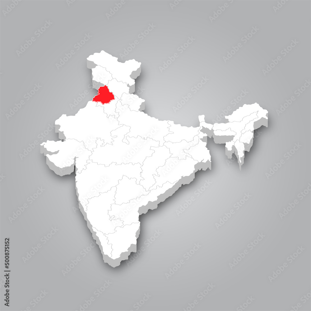 Political Map of India 3D Map of India and Map of Punjab are Marked in Red.