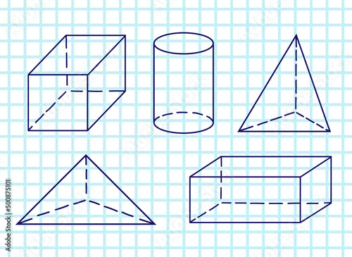 Mathematical vector illustration with geometrical figures, handwritten on the grid copybook paper.