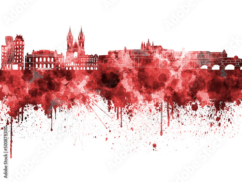 Photography Prague skyline in watercolor on white background
