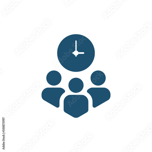 group of people and clock like meeting deadline icon