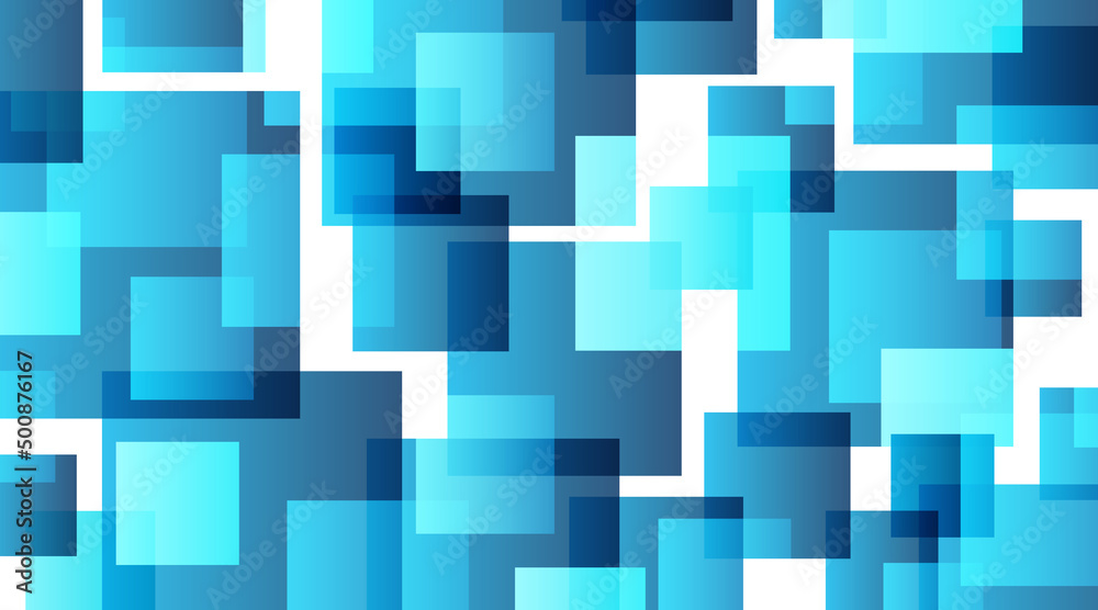 Abstract blue geometric squares background. Modern technology futuristic concept. Blue squares overlapping texture. Minimal geometric pattern. Vector illustration