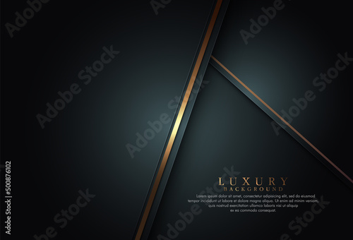 Abstract black geometric shape background with diagonal golden lines and shadow. Luxury and elegant style. Modern dark overlay paper layers dimension banner template. Vector illustration