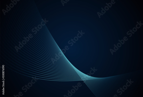 Abstract blue wave lines on dark background. Shiny wave lines pattern. Smooth curve shape. Dynamic waves design element. Technology futuristic concept. Vector illustration