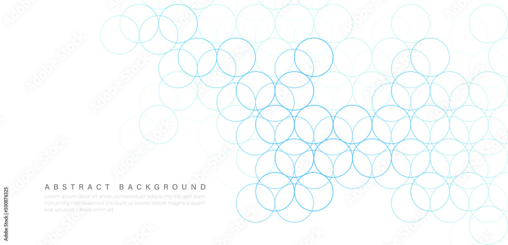 Abstract white background with bright blue circle vector. Simple circle lines overlay texture. Clean minimal style. Connected geometric lines graphic template with space for your text.