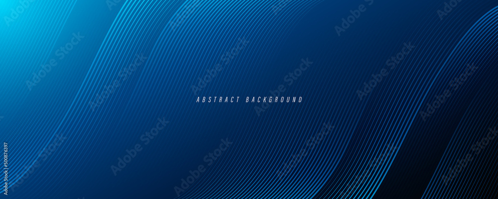 Modern abstract dark blue gradient background with shiny blue wave lines pattern. Futuristic wave stripes texture design. Minimal wavy lines vector. Vector illustration