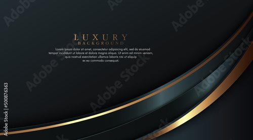 Luxury abstract background. Dark curve shape layer with golden line. Modern elegant style graphic design. Suit for banner, poster, brochure, presentation, website, flyer, cover. Vector illustration