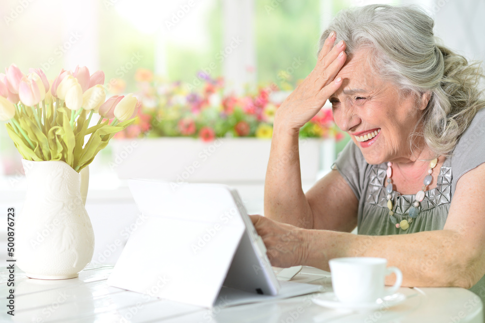 Beautiful senior woman using modern tablet Beautiful senior woman using modern tablet