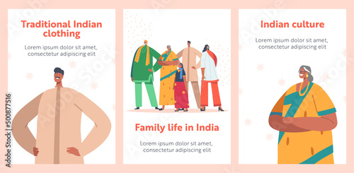 Indian Family Wear Traditional Clothes Isolated on White Background. Young Smiling Male and Female Characters Parents