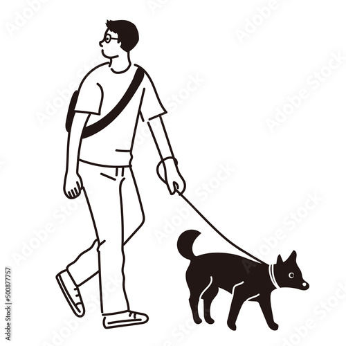 犬の散歩をする男性のベクターイラスト