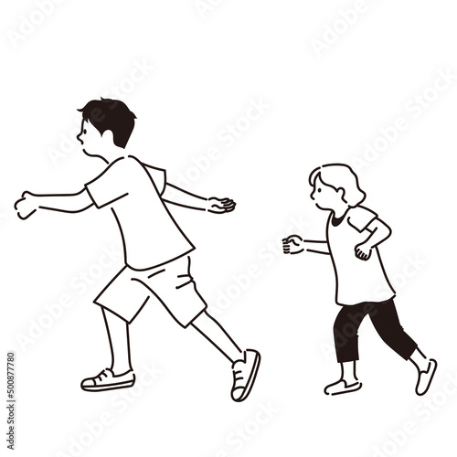 走る　かけっこ　おにごっこ　子ども　兄弟　ベクター