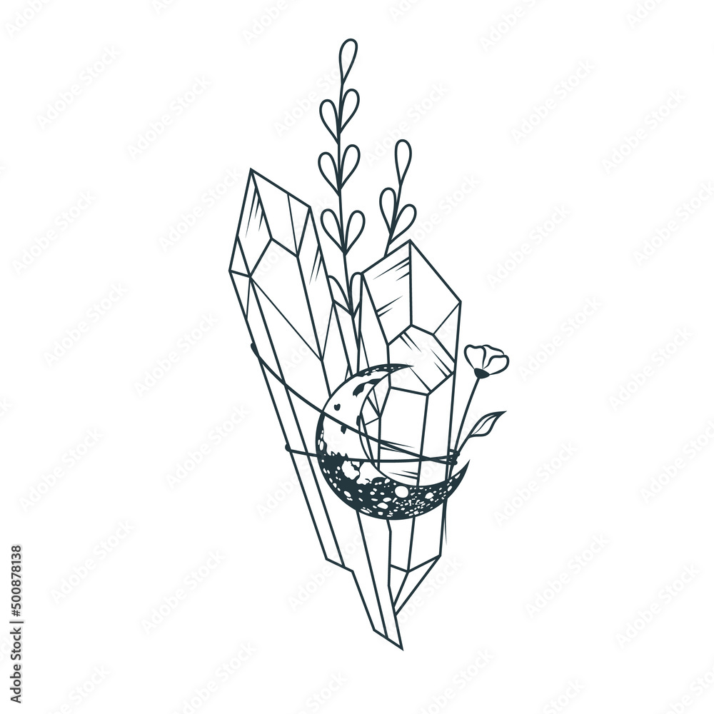 Bouquet of crystals and twigs. Hand drawn vector magic symbols isolated on white. Vector illustration for witchcraft. Bouquet of crystals and twigs. Hand drawn vector magic symbols isolated on white. Vector illustration for witchcraft.