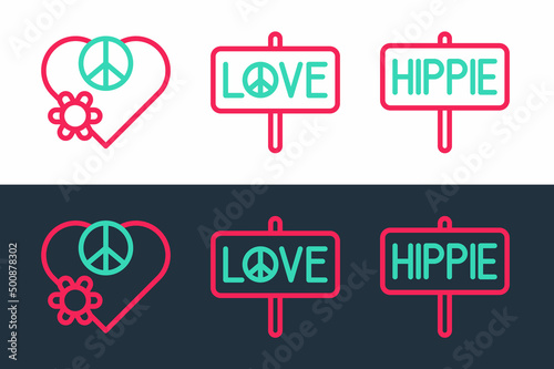 Set line Peace, Love peace and icon. Vector