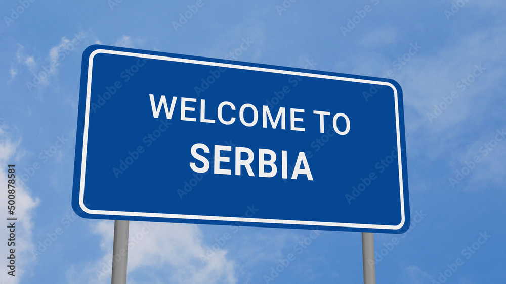 Welcome to Serbia Road Sign on Clear Blue Sky 