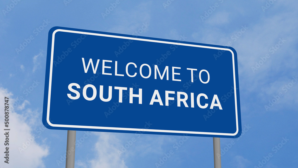Welcome to South Africa Road Sign on Clear Blue Sky Welcome to South Africa Road Sign on Clear Blue Sky