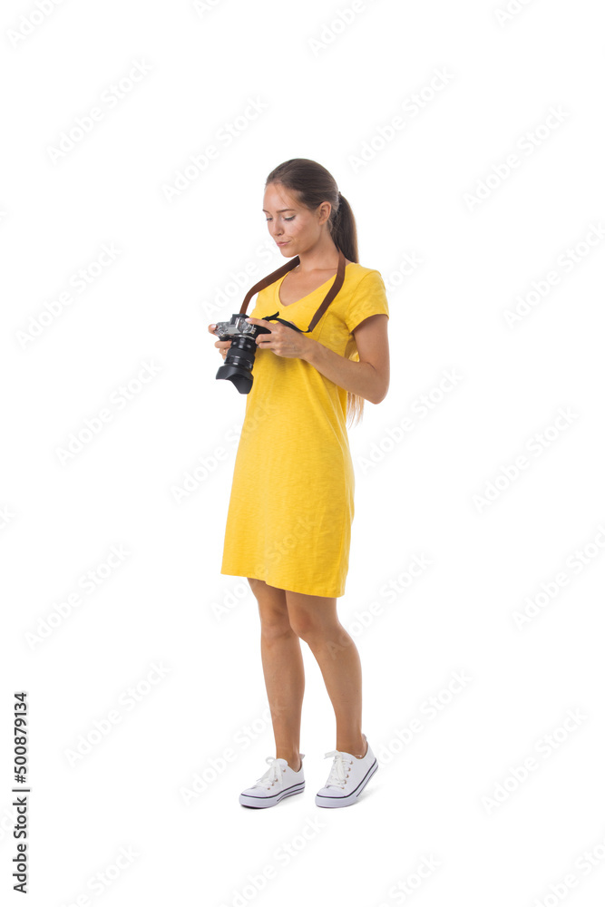 Woman photographer with photo camera Woman photographer with photo camera