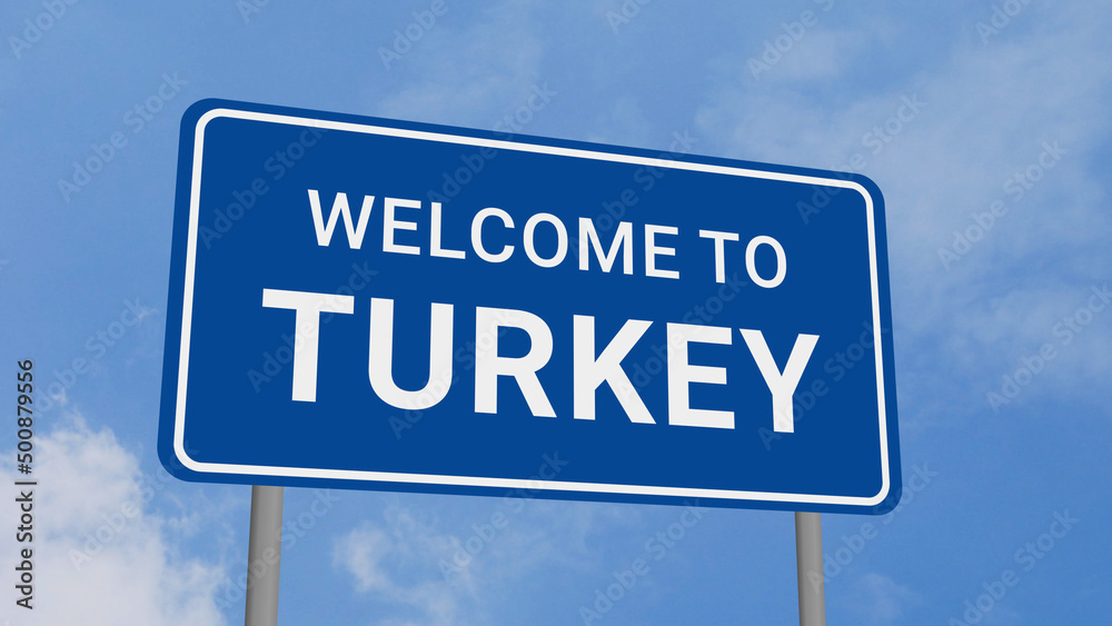 Welcome to Turkey Road Sign on Clear Blue Sky Welcome to Turkey Road Sign on Clear Blue Sky
