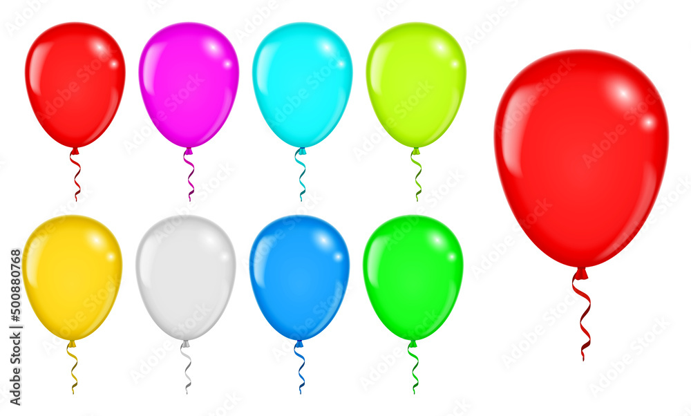 set of realistic flying balloons isolated or multicolored helium balloon or group of balloon decoration for party. eps vector