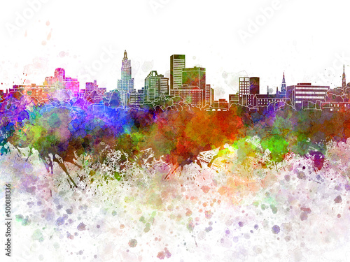 Providence skyline in watercolor background © Paulrommer