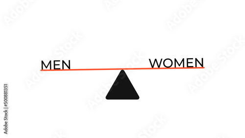 Balance Scales or Seesaw of Men and Women Animation  on White Background photo