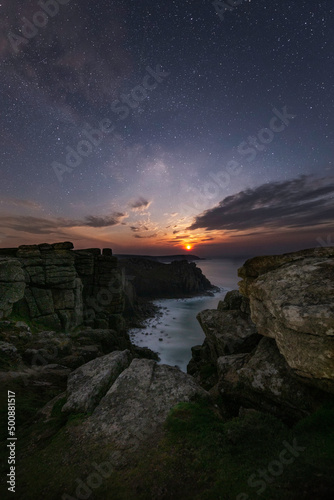 The rising moon and the Milky Way over Cornwall Skies