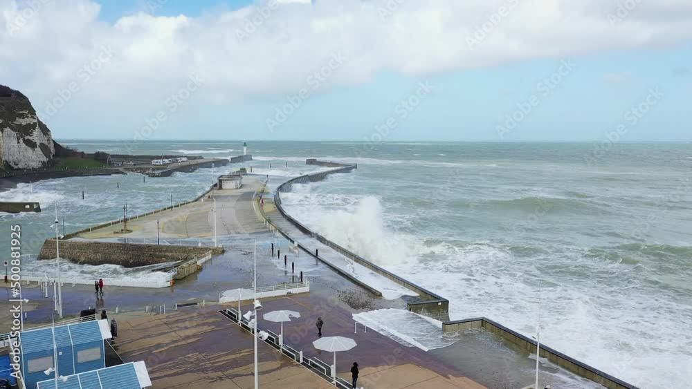 La Tempete at Saint-Valery-en-Caux during high tides in Europe, France, Normandy, Seine Maritime, towards Fecamp and Dieppe, in winter, on a sunny day. La Tempete at Saint-Valery-en-Caux during high tides in Europe, France, Normandy, Seine Maritime, towards Fecamp and Dieppe, in winter, on a sunny day.