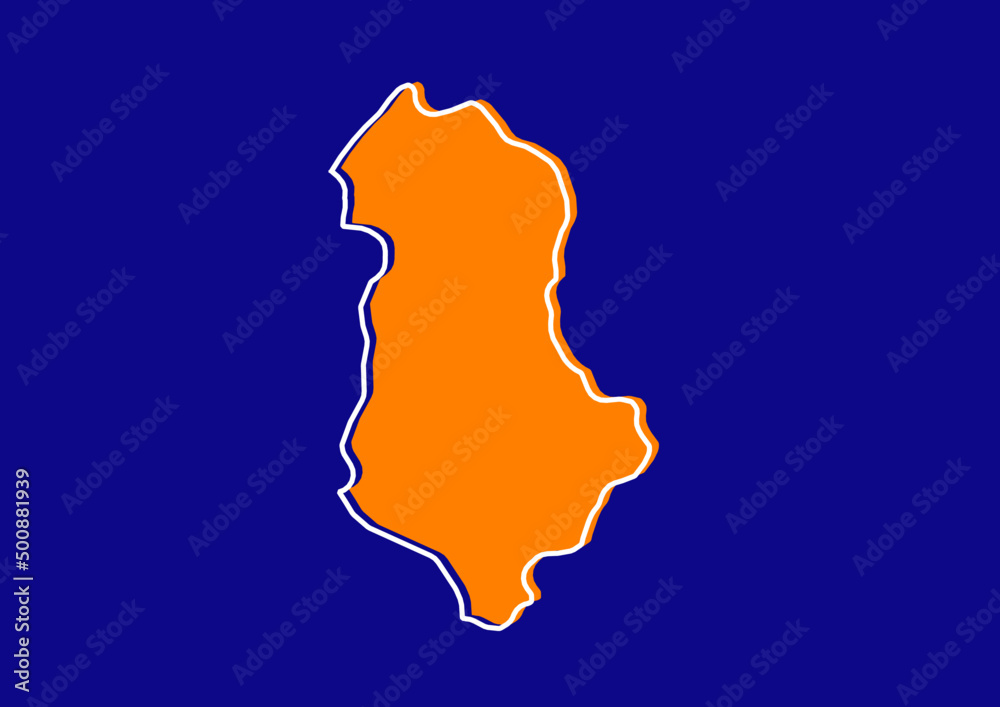 Outline map of Albania, stylized concept map of Albania. Orange map on blue background.