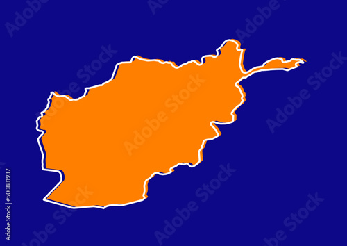 Outline map of Afghanistan, stylized concept map of Afghanistan. Orange map on blue background.