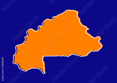 Outline map of Burkina Faso, stylized concept map of Burkina Faso. Orange map on blue background.